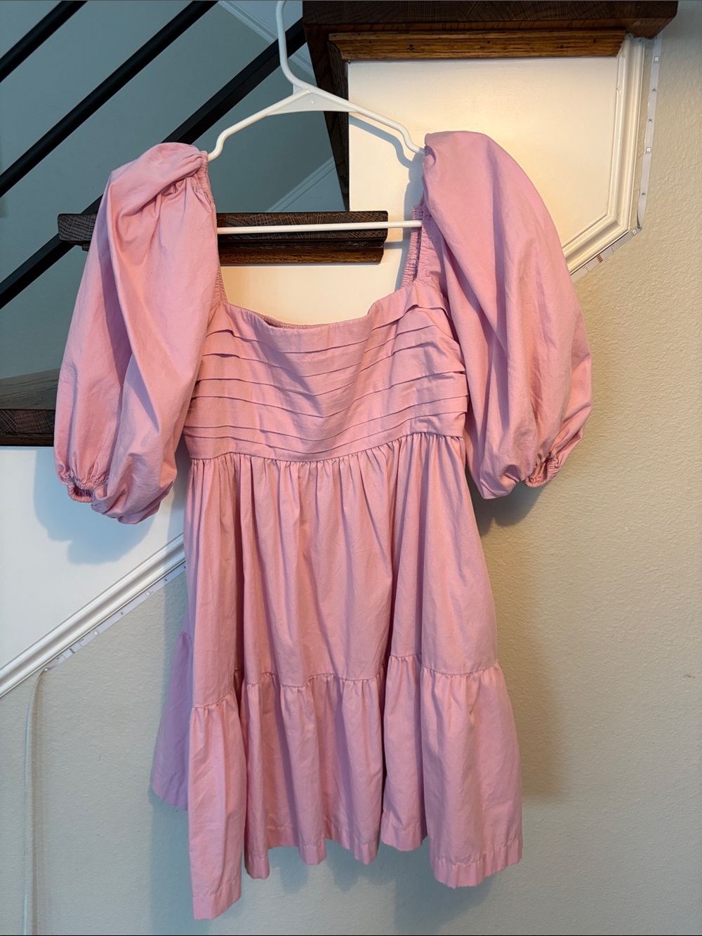 Abercrombie | Pink Puff Sleeve Mini Dress - Soft Cotton Square Neck
